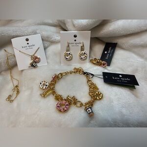 NWT Kate Spade Coffee Break Set, Necklace, Bracelet, Earrings and 3 rings size 8